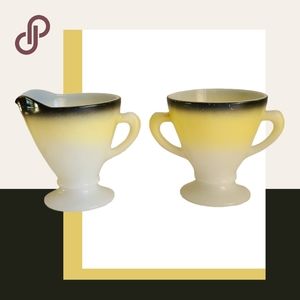 vintage hazel atlas ovide sugar bowl & creamer set in 'sunrise' 🎃👻🐈‍⬛️⭐️